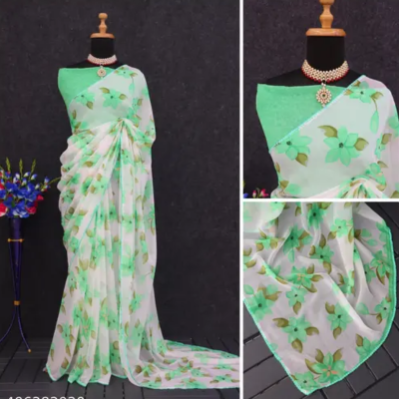 FLOWER DESIGNER SAREE GREEN