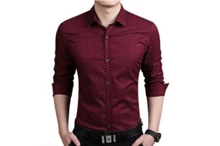 Regular Fit Dotted Pure Cotton Full Sleeve Spread Collar Shirt-Maroon