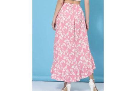 OOMPH Women's Floral Asymmetric Pink Skirts