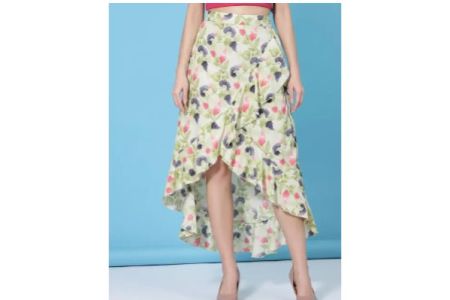 Women's Floral Asymmetric Cream Skirts