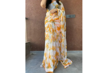 FLOWER DESIGNER SAREE YELLOW