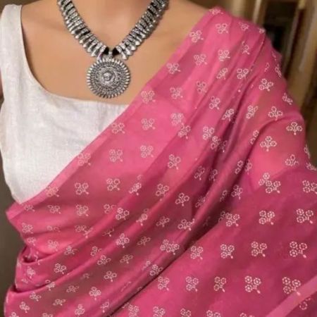 Chanderi Chanderi Cotton Pink Jacquard Saree With blouse