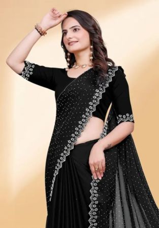 TRANDING RANGOLI SAREE WITH CUT WORK BORDER AND BLOUSE BLACK